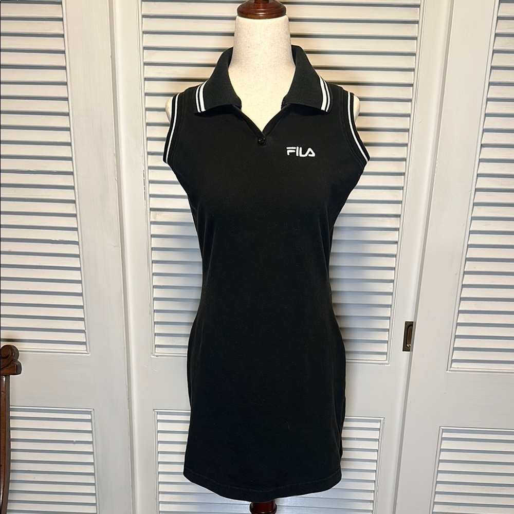 Vintage Fila Black Sleeveless Polo Tennis Dress Size Small
